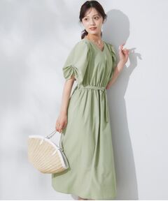 Couture Brooch / クチュールブローチ ロング・マキシ丈ワンピース | 【マシンウォッシャブル・二の腕カバー】ウエストベルトVネックワンピース