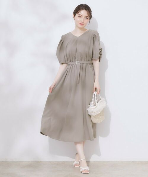 Couture Brooch / クチュールブローチ ロング・マキシ丈ワンピース | 【マシンウォッシャブル・二の腕カバー】ウエストベルトVネックワンピース | 詳細1