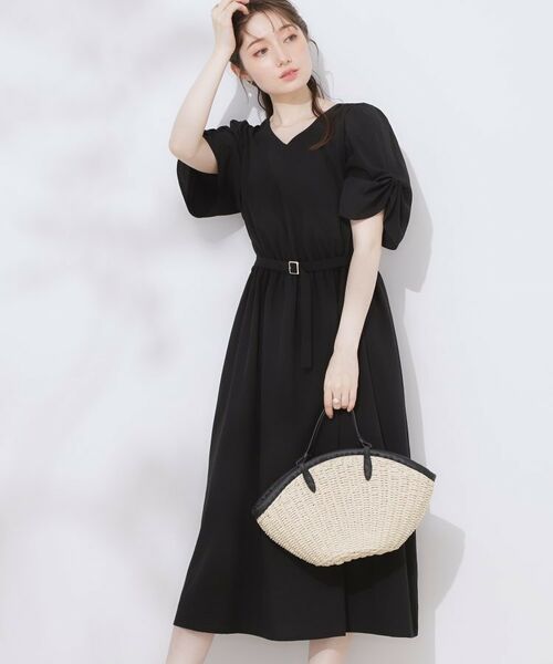 Couture Brooch / クチュールブローチ ロング・マキシ丈ワンピース | 【マシンウォッシャブル・二の腕カバー】ウエストベルトVネックワンピース | 詳細14