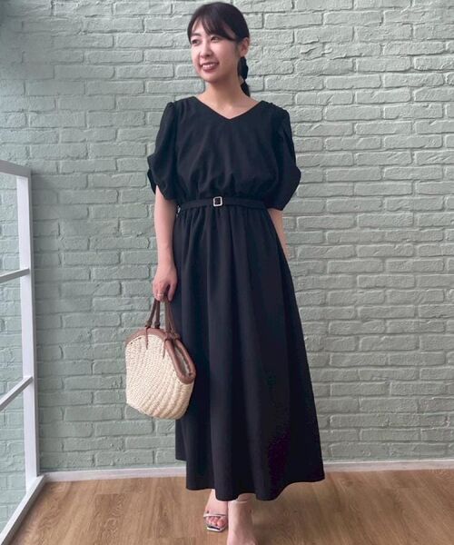 Couture Brooch / クチュールブローチ ロング・マキシ丈ワンピース | 【マシンウォッシャブル・二の腕カバー】ウエストベルトVネックワンピース | 詳細18