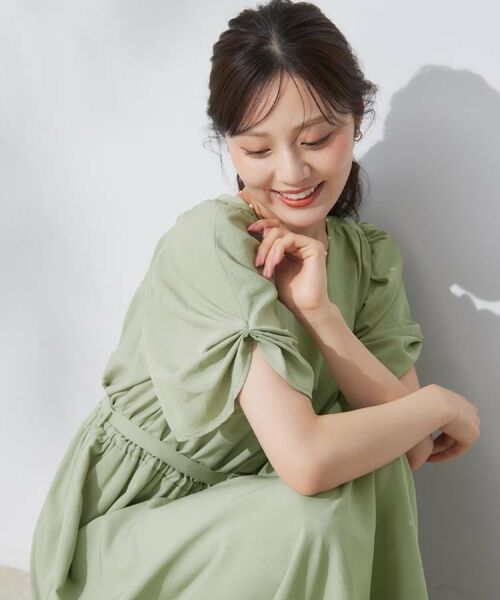 Couture Brooch / クチュールブローチ ロング・マキシ丈ワンピース | 【マシンウォッシャブル・二の腕カバー】ウエストベルトVネックワンピース | 詳細23