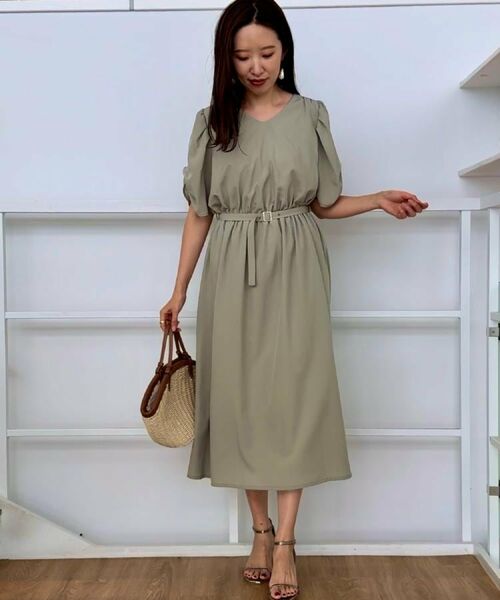 Couture Brooch / クチュールブローチ ロング・マキシ丈ワンピース | 【マシンウォッシャブル・二の腕カバー】ウエストベルトVネックワンピース | 詳細26