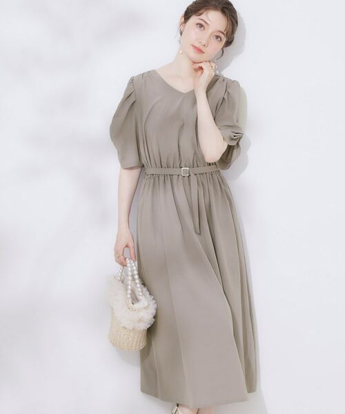 Couture Brooch / クチュールブローチ ロング・マキシ丈ワンピース | 【マシンウォッシャブル・二の腕カバー】ウエストベルトVネックワンピース | 詳細5