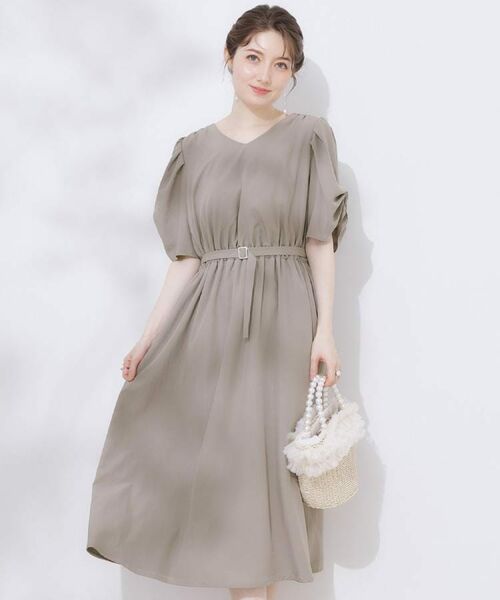 Couture Brooch/クチュールブローチ 【マシンウォッシャブル・二の腕カバー】ウエストベルトVネックワンピース グレー(012) 38(M)