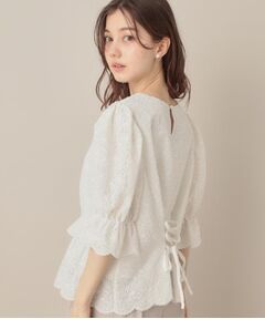 Couture Brooch / クチュールブローチ シャツ・ブラウス | 【一枚で着映える・花柄刺繍・5分袖】バックレースアップ カットワークレースブラウス