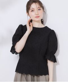 Couture Brooch / クチュールブローチ シャツ・ブラウス | 【一枚で着映える・花柄刺繍・5分袖】バックレースアップ カットワークレースブラウス