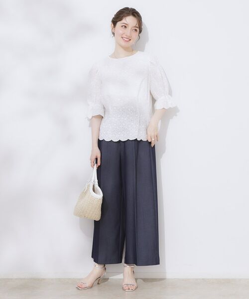 Couture Brooch / クチュールブローチ シャツ・ブラウス | 【一枚で着映える・花柄刺繍・5分袖】バックレースアップ カットワークレースブラウス | 詳細1