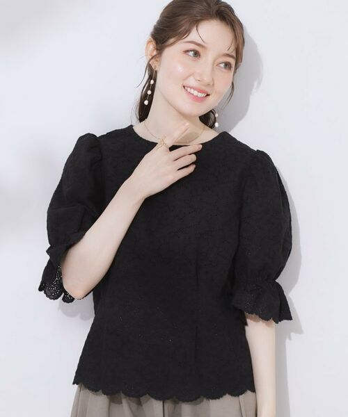 Couture Brooch / クチュールブローチ シャツ・ブラウス | 【一枚で着映える・花柄刺繍・5分袖】バックレースアップ カットワークレースブラウス | 詳細18