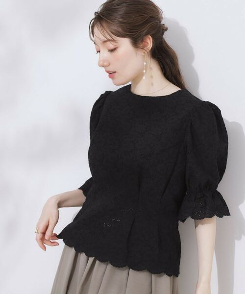 Couture Brooch / クチュールブローチ シャツ・ブラウス | 【一枚で着映える・花柄刺繍・5分袖】バックレースアップ カットワークレースブラウス | 詳細19