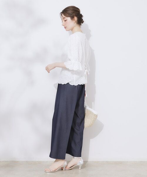 Couture Brooch / クチュールブローチ シャツ・ブラウス | 【一枚で着映える・花柄刺繍・5分袖】バックレースアップ カットワークレースブラウス | 詳細2