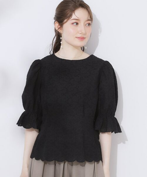 Couture Brooch / クチュールブローチ シャツ・ブラウス | 【一枚で着映える・花柄刺繍・5分袖】バックレースアップ カットワークレースブラウス | 詳細27