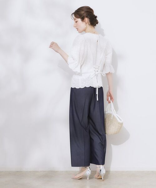 Couture Brooch / クチュールブローチ シャツ・ブラウス | 【一枚で着映える・花柄刺繍・5分袖】バックレースアップ カットワークレースブラウス | 詳細3