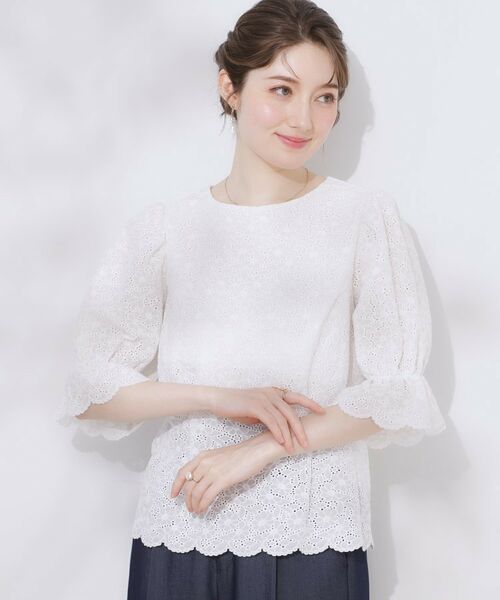Couture Brooch / クチュールブローチ シャツ・ブラウス | 【一枚で着映える・花柄刺繍・5分袖】バックレースアップ カットワークレースブラウス | 詳細6