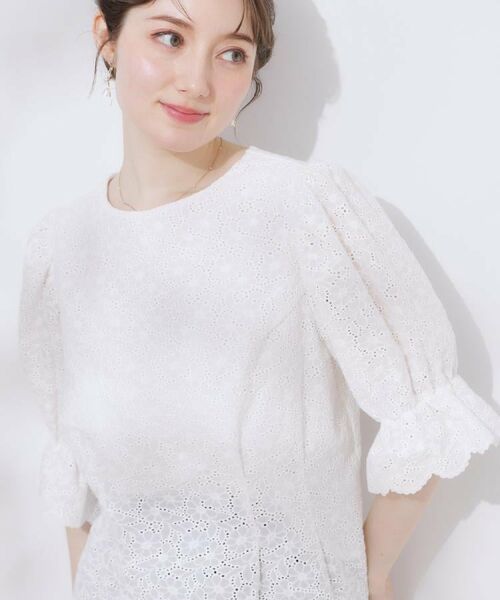 Couture Brooch / クチュールブローチ シャツ・ブラウス | 【一枚で着映える・花柄刺繍・5分袖】バックレースアップ カットワークレースブラウス | 詳細7