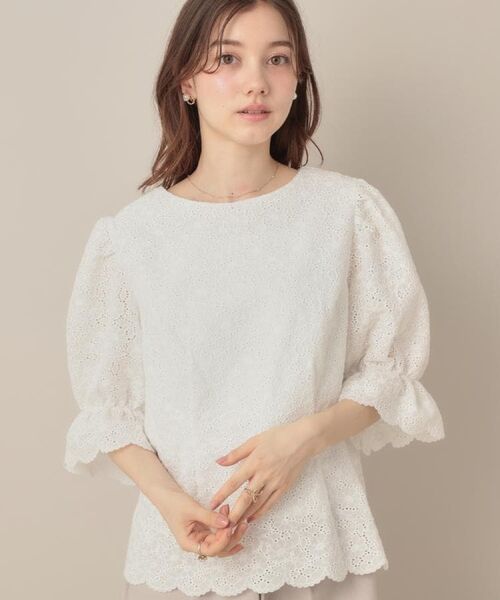 Couture Brooch / クチュールブローチ シャツ・ブラウス | 【一枚で着映える・花柄刺繍・5分袖】バックレースアップ カットワークレースブラウス | 詳細9