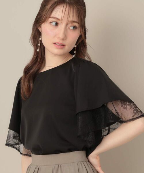 Couture Brooch/クチュールブローチ 【マシンウォッシャブル・一枚で着映える】レース重ねフレアブラウス ブラック(019) 42(LL)