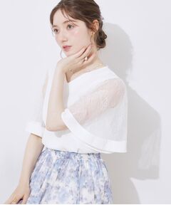 Couture Brooch / クチュールブローチ シャツ・ブラウス | 【マシンウォッシャブル・シアー・細見え】Vネック袖レースフレアブラウス