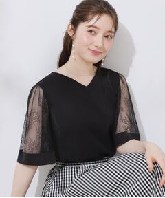 Couture Brooch / クチュールブローチ シャツ・ブラウス | 【マシンウォッシャブル・シアー・細見え】Vネック袖レースフレアブラウス