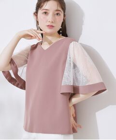 Couture Brooch / クチュールブローチ シャツ・ブラウス | 【マシンウォッシャブル・シアー・細見え】Vネック袖レースフレアブラウス