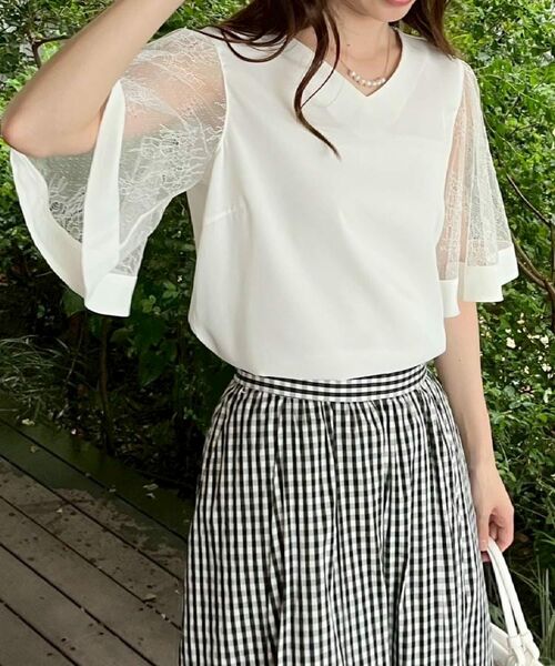 Couture Brooch / クチュールブローチ シャツ・ブラウス | 【マシンウォッシャブル・シアー・細見え】Vネック袖レースフレアブラウス | 詳細10