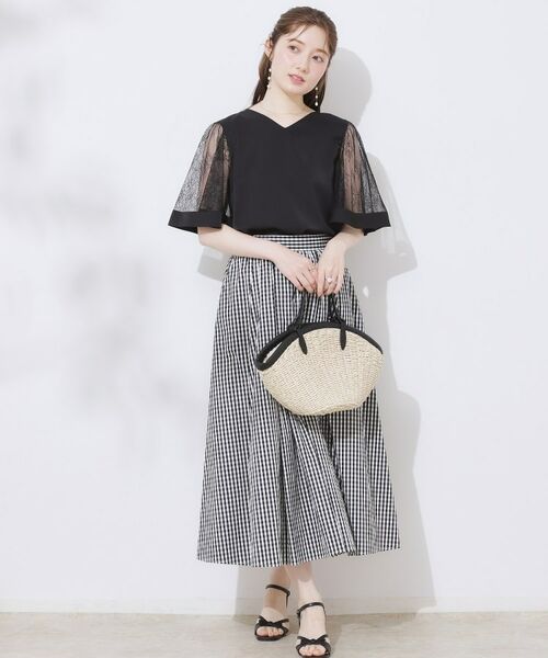 Couture Brooch / クチュールブローチ シャツ・ブラウス | 【マシンウォッシャブル・シアー・細見え】Vネック袖レースフレアブラウス | 詳細11