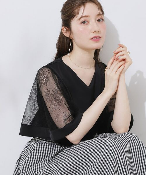 Couture Brooch / クチュールブローチ シャツ・ブラウス | 【マシンウォッシャブル・シアー・細見え】Vネック袖レースフレアブラウス | 詳細15