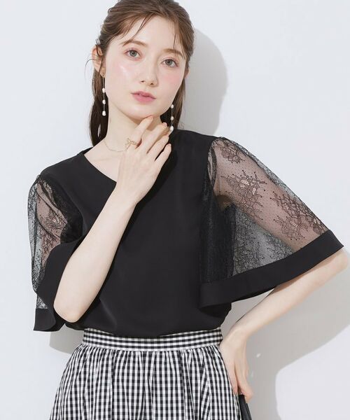 Couture Brooch / クチュールブローチ シャツ・ブラウス | 【マシンウォッシャブル・シアー・細見え】Vネック袖レースフレアブラウス | 詳細16