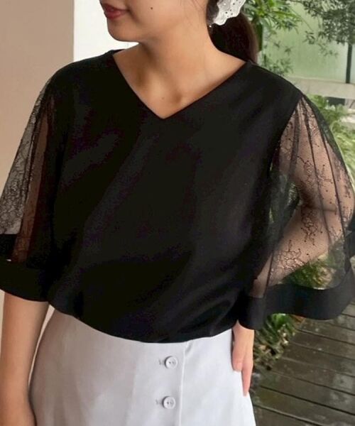 Couture Brooch / クチュールブローチ シャツ・ブラウス | 【マシンウォッシャブル・シアー・細見え】Vネック袖レースフレアブラウス | 詳細21