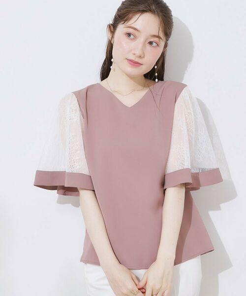 Couture Brooch / クチュールブローチ シャツ・ブラウス | 【マシンウォッシャブル・シアー・細見え】Vネック袖レースフレアブラウス | 詳細26