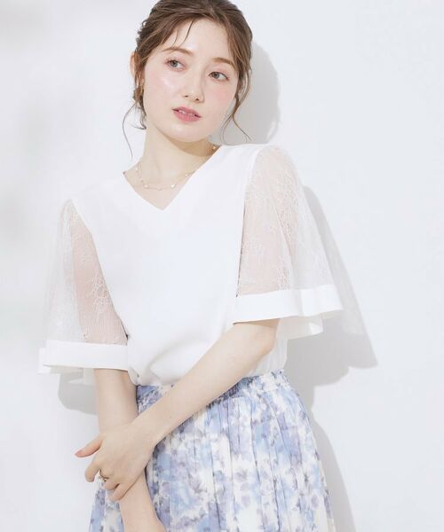 Couture Brooch / クチュールブローチ シャツ・ブラウス | 【マシンウォッシャブル・シアー・細見え】Vネック袖レースフレアブラウス | 詳細4