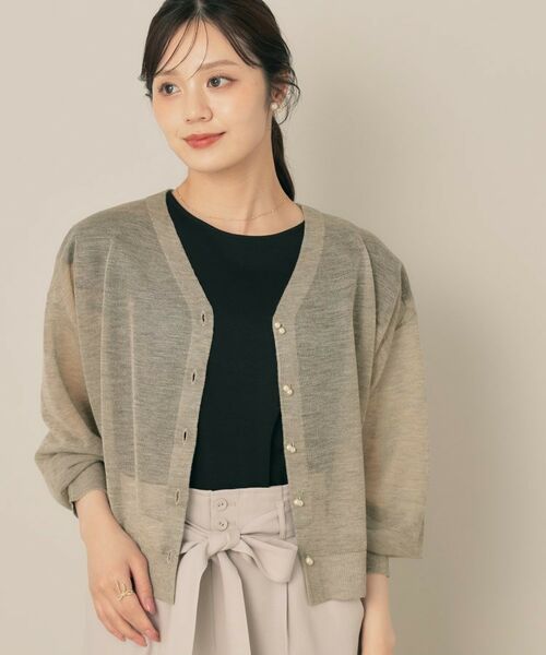 Couture Brooch / クチュールブローチ カーディガン・ボレロ | 【秋カラー・オシャレな透け感】ダブルパール調シアーカーディガン | 詳細12