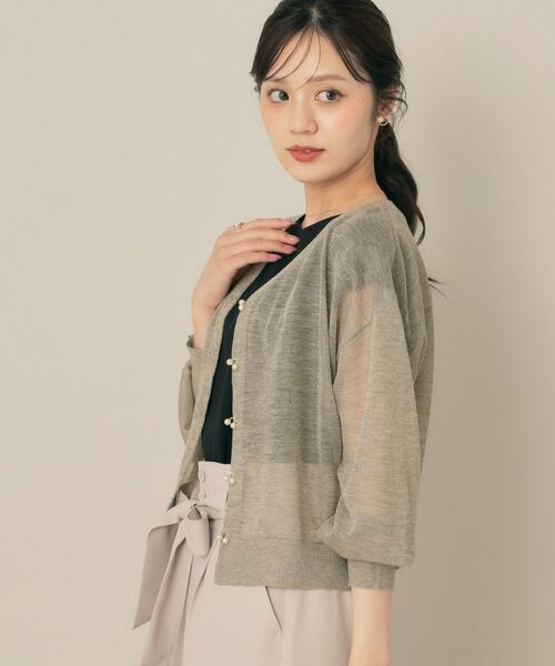 Couture Brooch / クチュールブローチ カーディガン・ボレロ | 【秋カラー・オシャレな透け感】ダブルパール調シアーカーディガン | 詳細13