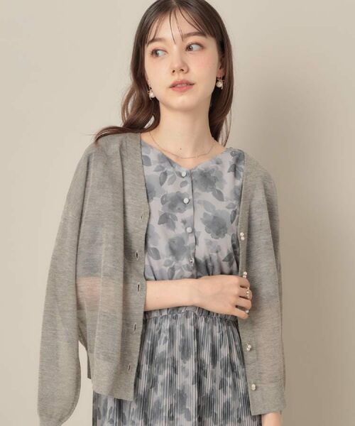 Couture Brooch / クチュールブローチ カーディガン・ボレロ | 【秋カラー・オシャレな透け感】ダブルパール調シアーカーディガン | 詳細16