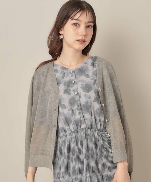 Couture Brooch / クチュールブローチ カーディガン・ボレロ | 【秋カラー・オシャレな透け感】ダブルパール調シアーカーディガン | 詳細17