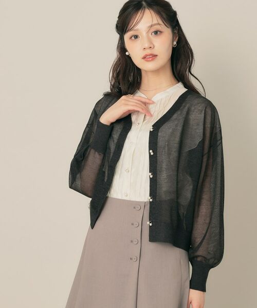 Couture Brooch / クチュールブローチ カーディガン・ボレロ | 【秋カラー・オシャレな透け感】ダブルパール調シアーカーディガン | 詳細23