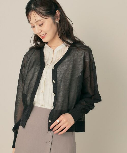 Couture Brooch / クチュールブローチ カーディガン・ボレロ | 【秋カラー・オシャレな透け感】ダブルパール調シアーカーディガン | 詳細24