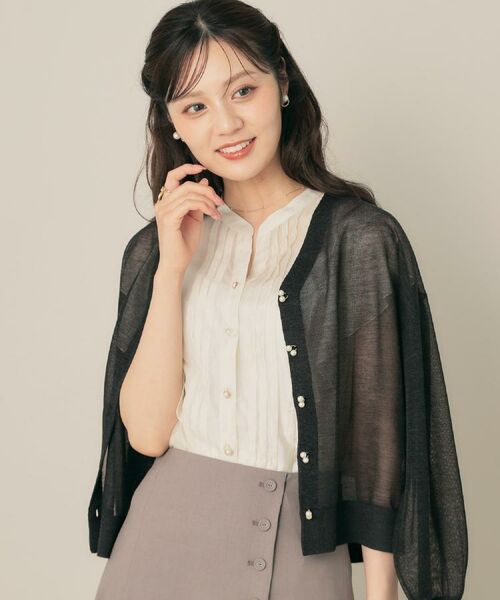 Couture Brooch / クチュールブローチ カーディガン・ボレロ | 【秋カラー・オシャレな透け感】ダブルパール調シアーカーディガン | 詳細26