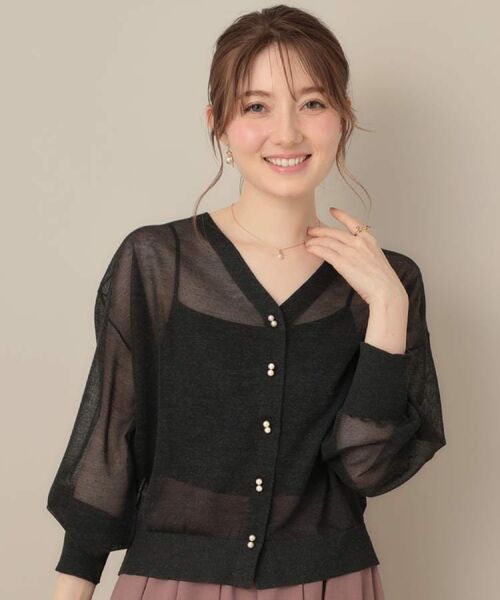 Couture Brooch / クチュールブローチ カーディガン・ボレロ | 【秋カラー・オシャレな透け感】ダブルパール調シアーカーディガン | 詳細28