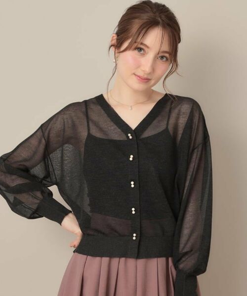 Couture Brooch / クチュールブローチ カーディガン・ボレロ | 【秋カラー・オシャレな透け感】ダブルパール調シアーカーディガン | 詳細29