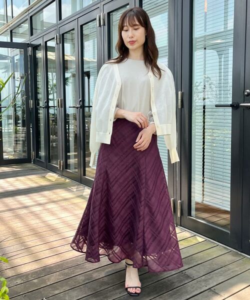 Couture Brooch / クチュールブローチ カーディガン・ボレロ | 【秋カラー・オシャレな透け感】ダブルパール調シアーカーディガン | 詳細7