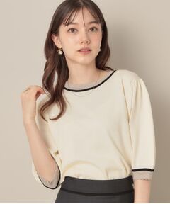 Couture Brooch / クチュールブローチ ニット・セーター | 【5分袖・華奢見え・通勤】配色スカラ5分袖ニット