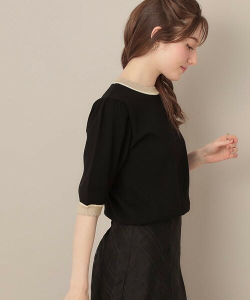 Couture Brooch / クチュールブローチ ニット・セーター | 【5分袖・華奢見え・通勤】配色スカラ5分袖ニット | 詳細19