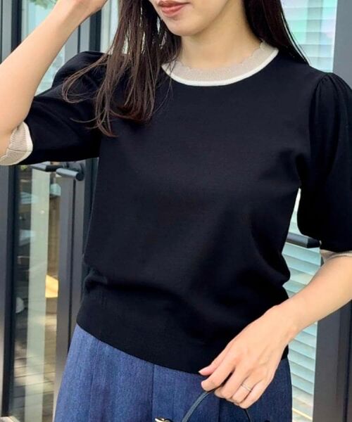 Couture Brooch / クチュールブローチ ニット・セーター | 【5分袖・華奢見え・通勤】配色スカラ5分袖ニット | 詳細24