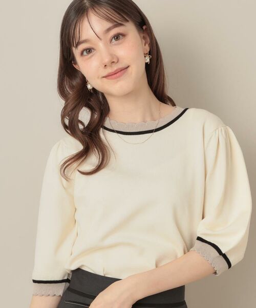 Couture Brooch / クチュールブローチ ニット・セーター | 【5分袖・華奢見え・通勤】配色スカラ5分袖ニット | 詳細9