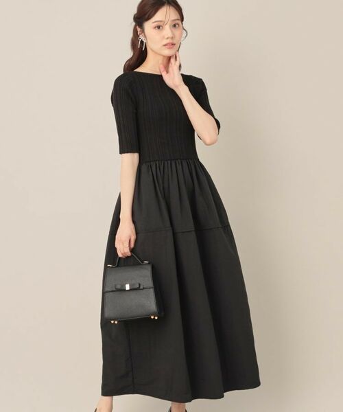 Couture Brooch / クチュールブローチ ロング・マキシ丈ワンピース | 5分袖ドッキングワンピース | 詳細1