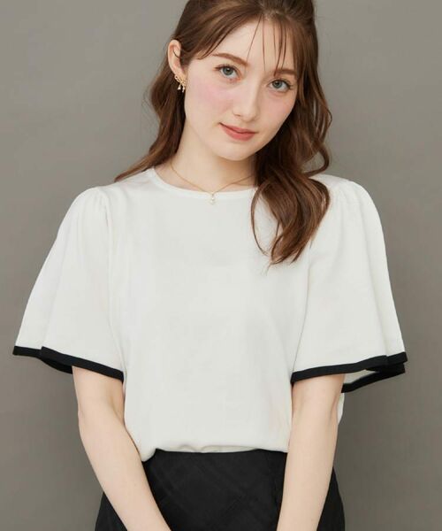 Couture Brooch / クチュールブローチ ニット・セーター | 【フェミニン・5分袖・通勤】配色フレアスリーブニット | 詳細20