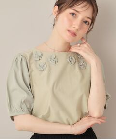 Couture Brooch / クチュールブローチ カットソー | 【接触冷感・UVカット】シフォンフラワーエンブロドッキングカットソー