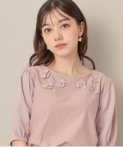 Couture Brooch / クチュールブローチ カットソー | 【接触冷感・UVカット】シフォンフラワーエンブロドッキングカットソー