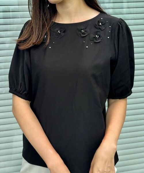 Couture Brooch / クチュールブローチ カットソー | 【接触冷感・UVカット】シフォンフラワーエンブロドッキングカットソー | 詳細10