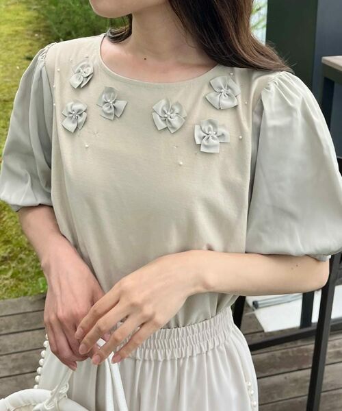 Couture Brooch / クチュールブローチ カットソー | 【接触冷感・UVカット】シフォンフラワーエンブロドッキングカットソー | 詳細20